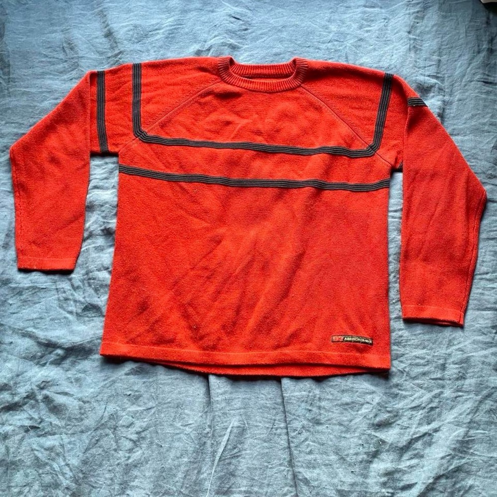 Vintage 80s Abercrombie and Fitch Red Sweater with Black Stripes